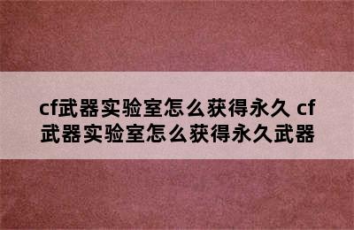 cf武器实验室怎么获得永久 cf武器实验室怎么获得永久武器